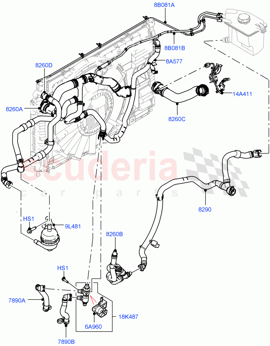 Cooling System Pipes And Hoses (Combustion Unit) (1.5L AJ20P3 Petrol High PHEV, Halewood (UK)) ((V) FROMLH000001) of Land Rover Land Rover Range Rover Evoque (2019+) [1.5 I3 Turbo Petrol AJ20P3]