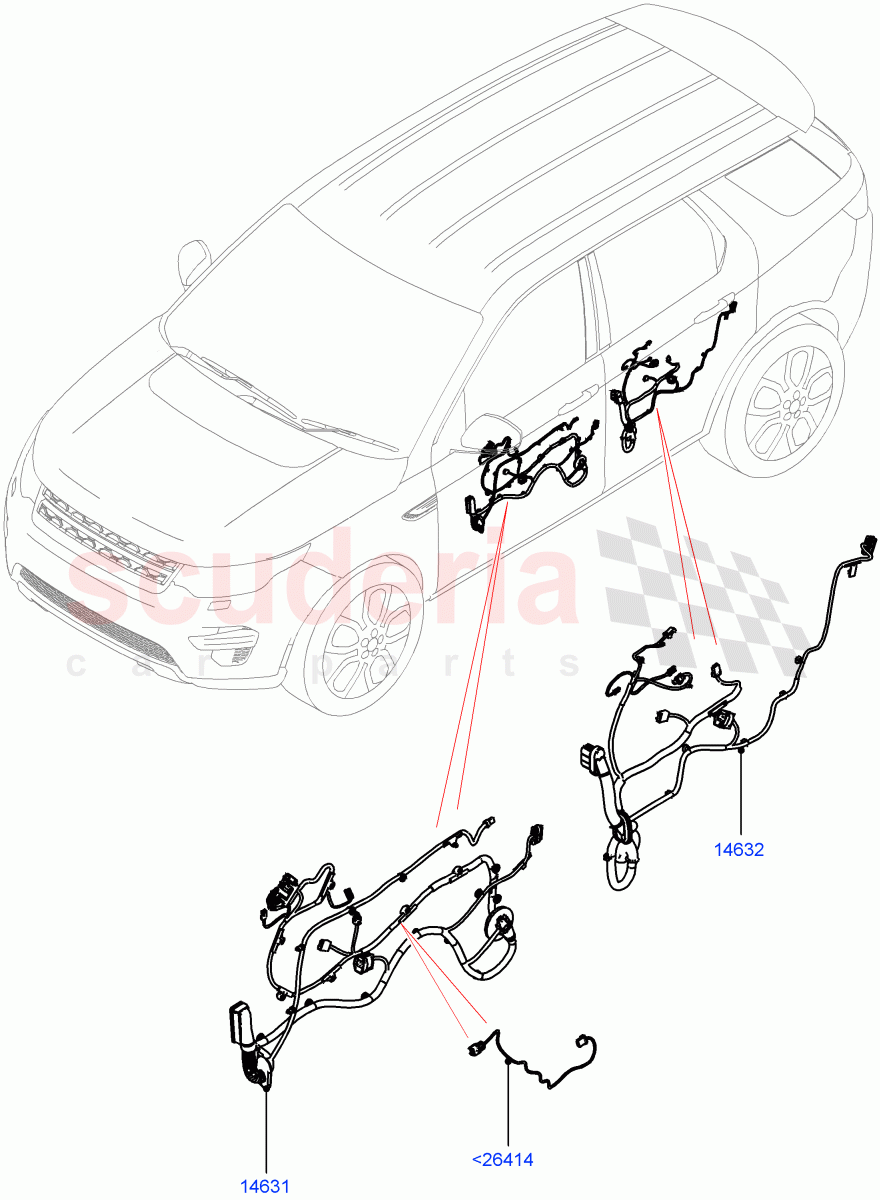 Wiring - Body Closures(Front And Rear Doors)(Halewood (UK))((V)FROMLH000001,(V)TOLH999999) of Land Rover Land Rover Discovery Sport (2015+) [2.0 Turbo Diesel AJ21D4]