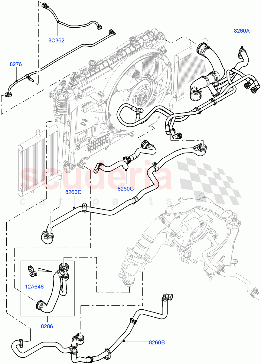 Cooling System Pipes And Hoses (Solihull Plant Build) (3.0L DOHC GDI SC V6 PETROL, Less Active Tranmission Warming) ((V) FROMKA000001) of Land Rover Land Rover Range Rover Sport (2014+) [3.0 DOHC GDI SC V6 Petrol]