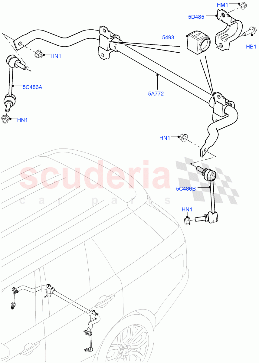 Rear Cross Member & Stabilizer Bar(Conventional Stabilizer Bar)(2.0L 16V TIVCT T/C 240PS Petrol,Less ACE Suspension,5.0L OHC SGDI SC V8 Petrol - AJ133,3.0 V6 Diesel,5.0L OHC SGDI NA V8 Petrol - AJ133,2.0L AJ200P Hi PHEV,5.0 Petrol AJ133 DOHC CDA,3.0L DOHC GDI SC V6 PETROL)((V)TOJA999999) of Land Rover Land Rover Range Rover (2012-2021) [3.0 I6 Turbo Diesel AJ20D6]