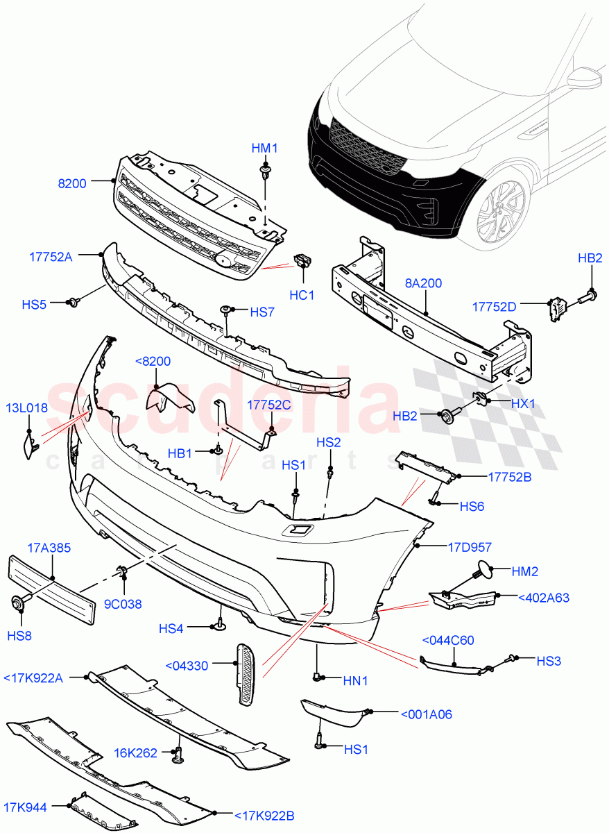 Radiator Grille And Front Bumper(Nitra Plant Build)(Rear Bmp Lwr Valance - Dark Silver,Rear Bmp Lower Valance-Indus Silver,Rear Bmp Lower Valance - Anthracite,Rear Bmp Lwr Valance - White Silver)((V)FROMM2000001) of Land Rover Land Rover Discovery 5 (2017+) [3.0 I6 Turbo Diesel AJ20D6]