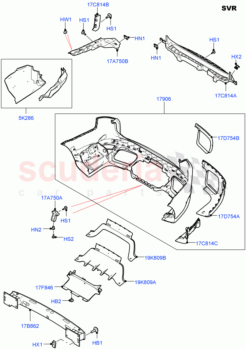 Rear Bumper(SVR Version,SVR)((V)FROMJA000001) of Land Rover Land Rover Range Rover Sport (2014+) [2.0 Turbo Petrol GTDI]