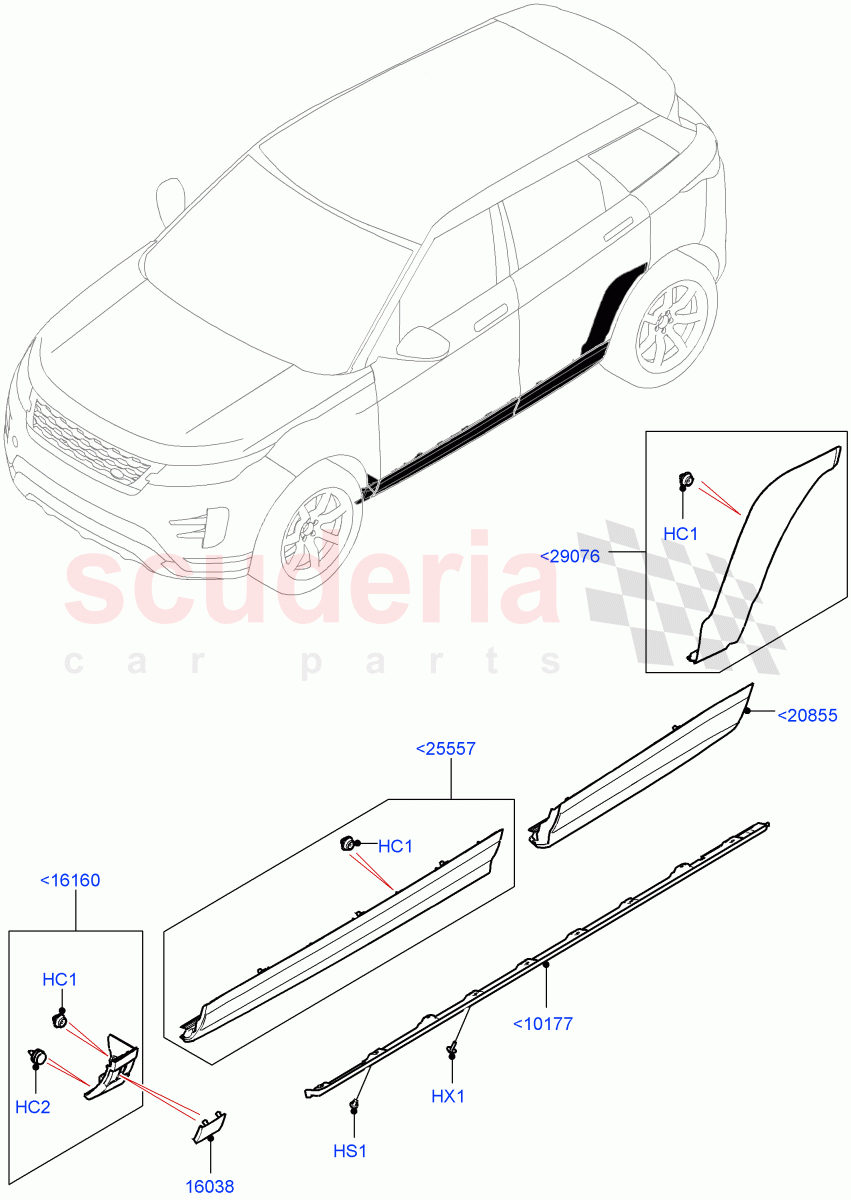 Body Mouldings (Changsu (China)) of Land Rover Land Rover Range Rover Evoque (2019+) [1.5 I3 Turbo Petrol AJ20P3]