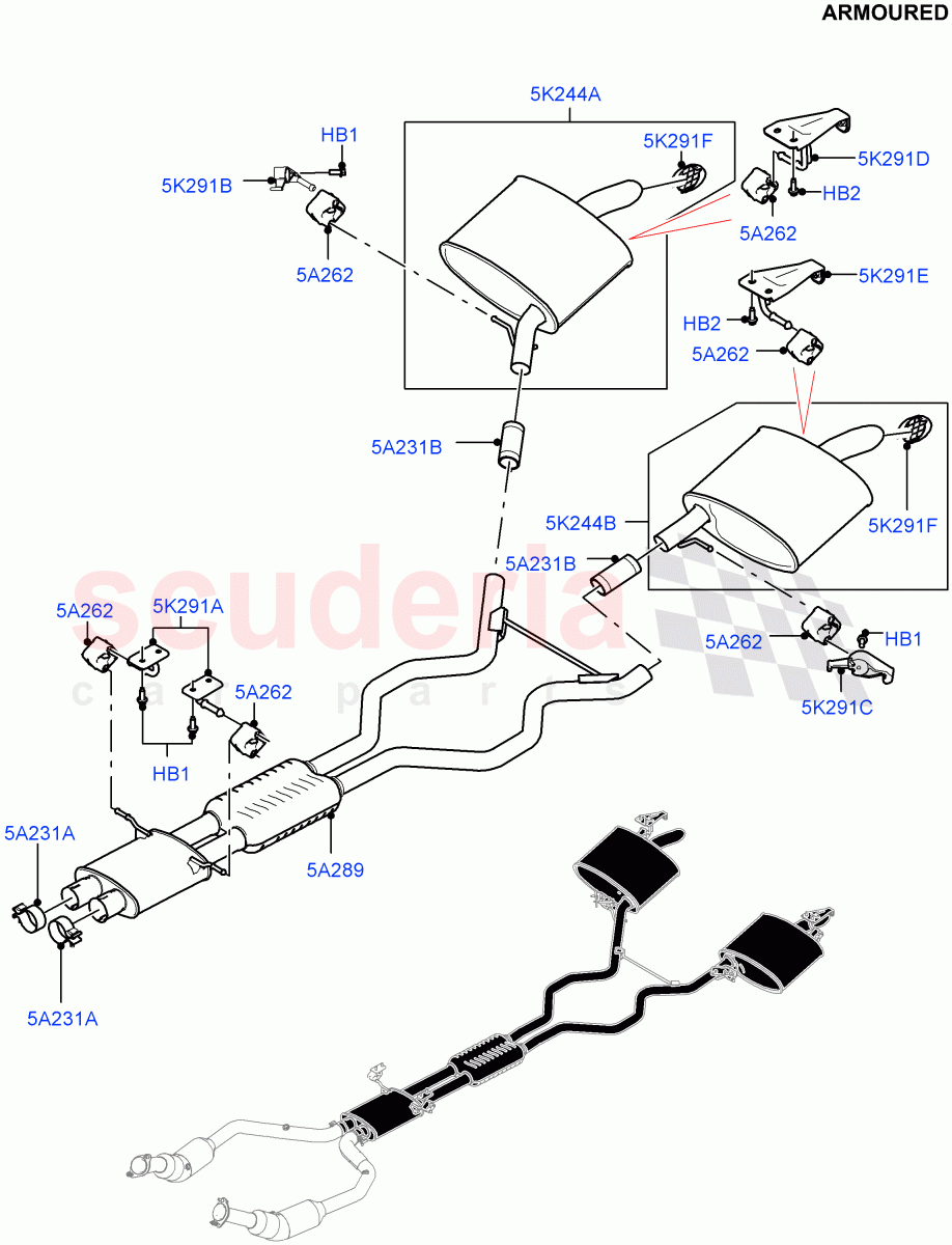 Rear Exhaust System(5.0 Petrol AJ133 DOHC CDA,Armoured)((V)FROMJA000001) of Land Rover Land Rover Range Rover (2012-2021) [5.0 OHC SGDI SC V8 Petrol]