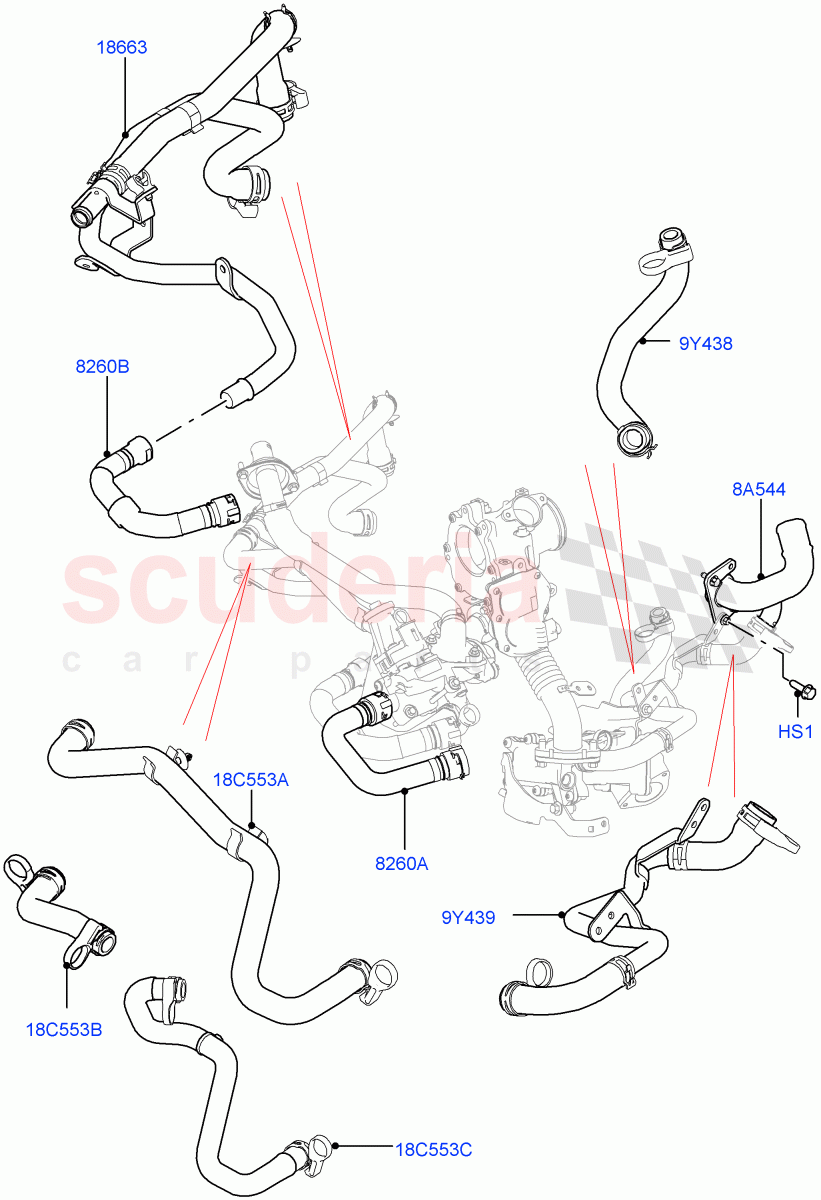 EGR Cooling System(2.0L I4 DSL MID DOHC AJ200,EU6 + DPF Emissions,Stage V Plus DPF,Proconve L6 Emissions,Japanese Emission + DPF,DPF + DE-SOX)((V)FROMGH000001) of Land Rover Land Rover Discovery Sport (2015+) [2.0 Turbo Diesel]