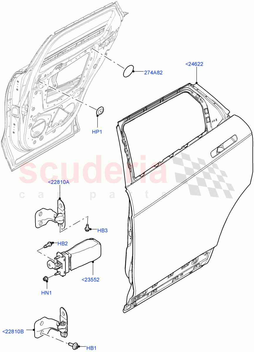Rear Doors, Hinges & Weatherstrips (Door And Fixings) (Halewood (UK)) of Land Rover Land Rover Range Rover Evoque (2019+) [1.5 I3 Turbo Petrol AJ20P3]