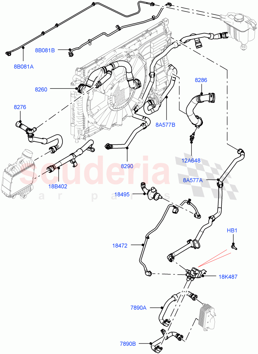 Cooling System Pipes And Hoses(2.0L AJ20P4 Petrol Mid PTA,Changsu (China),Low Engine Cooling,Active Tranmission Warming) of Land Rover Land Rover Range Rover Evoque (2019+) [2.0 Turbo Petrol AJ200P]