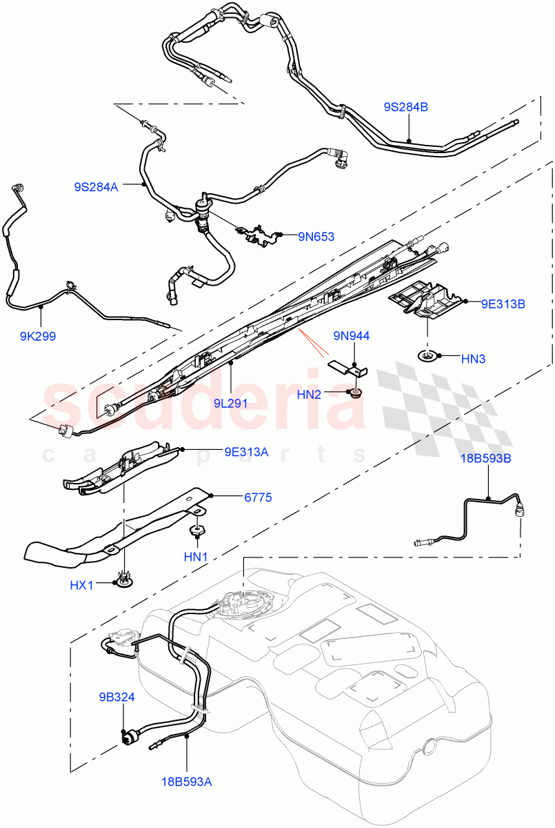Fuel Lines (2.0L I4 High DOHC AJ200 Petrol, Changsu (China), 2.0L I4 Mid DOHC AJ200 Petrol) of Land Rover Land Rover Discovery Sport (2015+) [2.0 Turbo Petrol AJ200P]