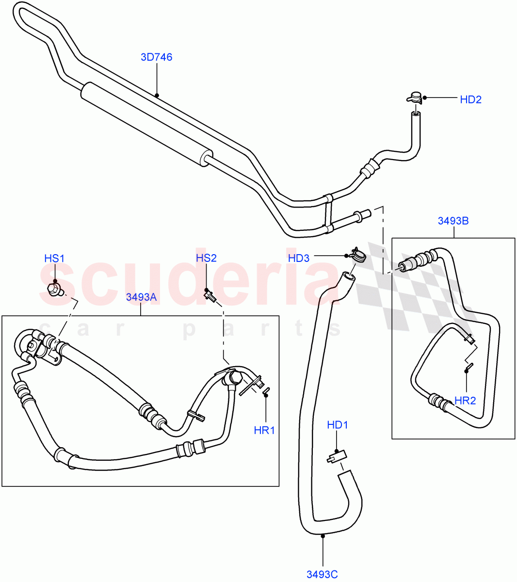 Supply & Return Hoses - Power Strg(AJ Petrol 4.4 V8 EFI (220KW),AJ Petrol 4.2 V8 Supercharged)((V)TO9A999999) of Land Rover Land Rover Range Rover Sport (2005-2009) [2.7 Diesel V6]