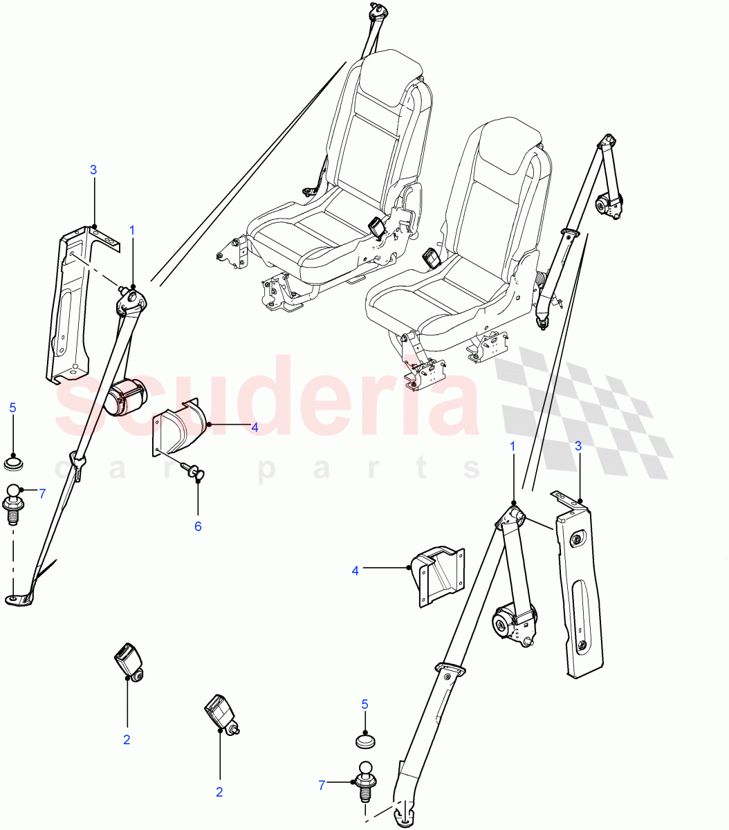 Rear Seat Belts(Station Wagon - 5 Door,110" Wheelbase,With 7 Seat Configuration,Station Wagon - 3 Door,90" Wheelbase)((V)FROM7A000001) of Land Rover Land Rover Defender (2007-2016)