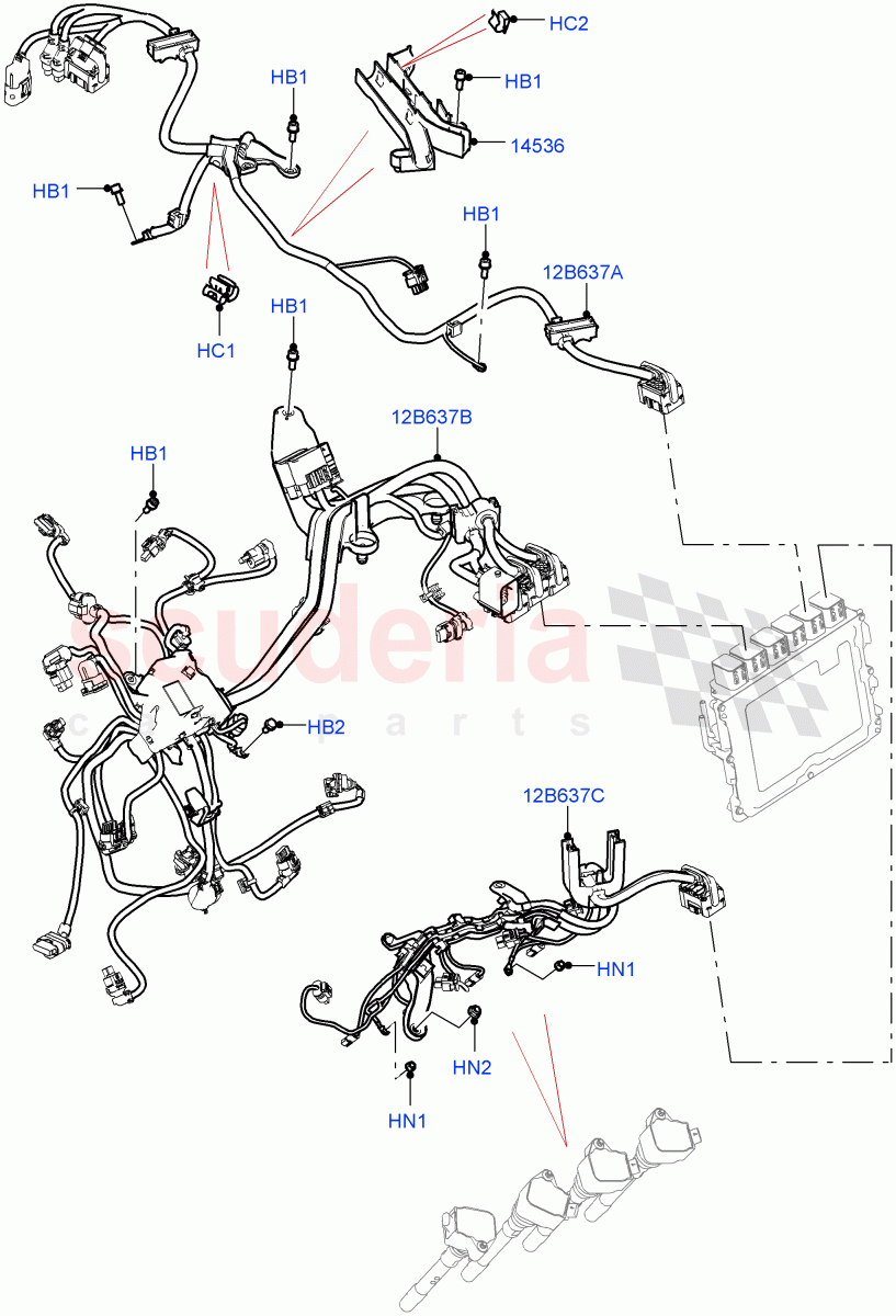 Engine Harness(LH Side)(4.4 V8 Turbo Petrol (NC10)) of Land Rover Land Rover Range Rover (2022+) [4.4 V8 Turbo Petrol NC10]