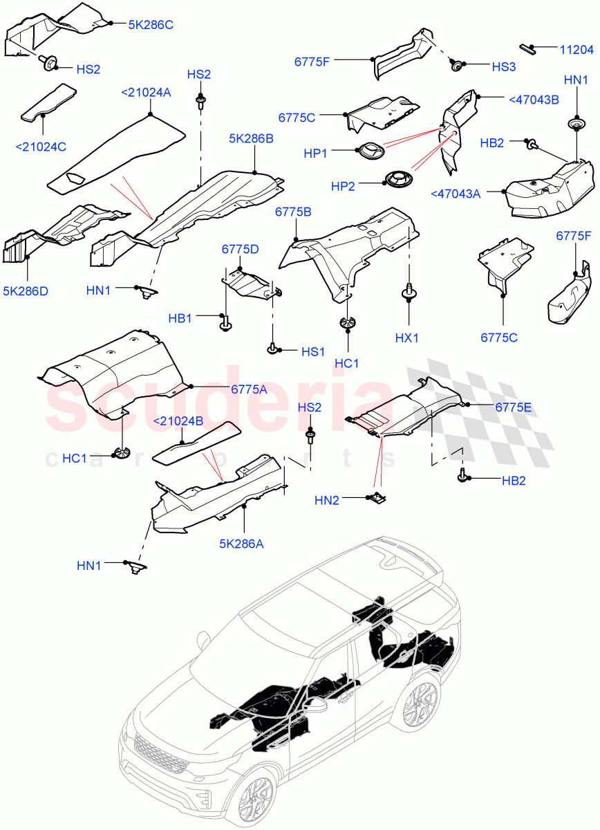 Splash And Heat Shields(Nitra Plant Build, Rear, Centre)((V)FROMK2000001) of Land Rover Land Rover Discovery 5 (2017+) [3.0 I6 Turbo Diesel AJ20D6]