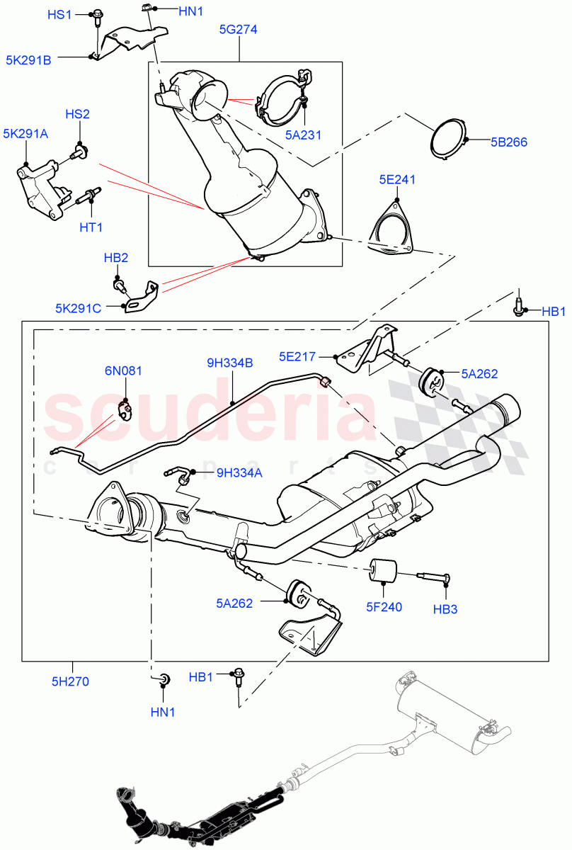 Front Exhaust System(2.0L AJ20D4 Diesel Mid PTA,Stage V Plus DPF,Halewood (UK),DPF + DE-SOX,Proconve L6 Emissions,2.0L AJ20D4 Diesel High PTA) of Land Rover Land Rover Range Rover Evoque (2019+) [2.0 Turbo Diesel]