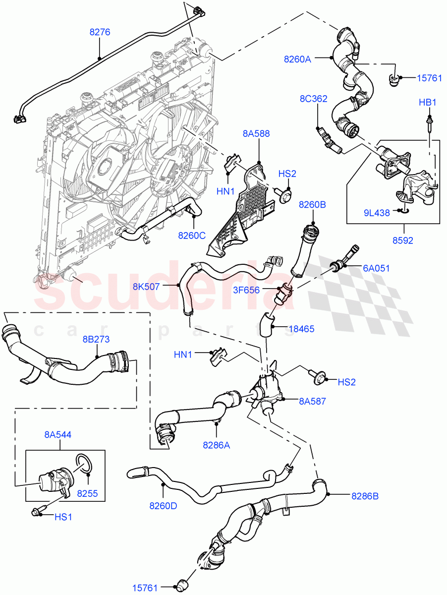 Cooling System Pipes And Hoses (Solihull Plant Build, Engine) (3.0 V6 D Gen2 Twin Turbo, Less Engine Cooling System, Immersion Heater - 700W / 110V) ((V) FROMKA000001) of Land Rover Land Rover Discovery 5 (2017+) [3.0 Diesel 24V DOHC TC]