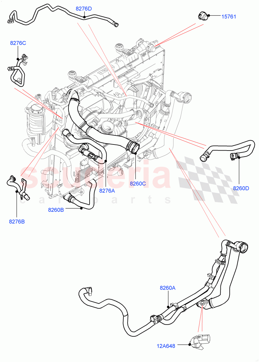 Cooling System Pipes And Hoses (Nitra Plant Build) (2.0L I4 DSL HIGH DOHC AJ200, Less Engine Cooling System) ((V) FROMK2000001) of Land Rover Land Rover Discovery 5 (2017+) [2.0 Turbo Diesel]