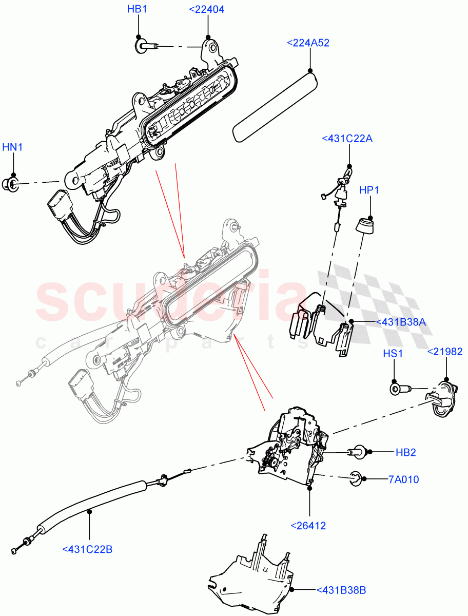 Rear Door Lock Controls (Halewood (UK)) of Land Rover Land Rover Range Rover Evoque (2019+) [1.5 I3 Turbo Petrol AJ20P3]