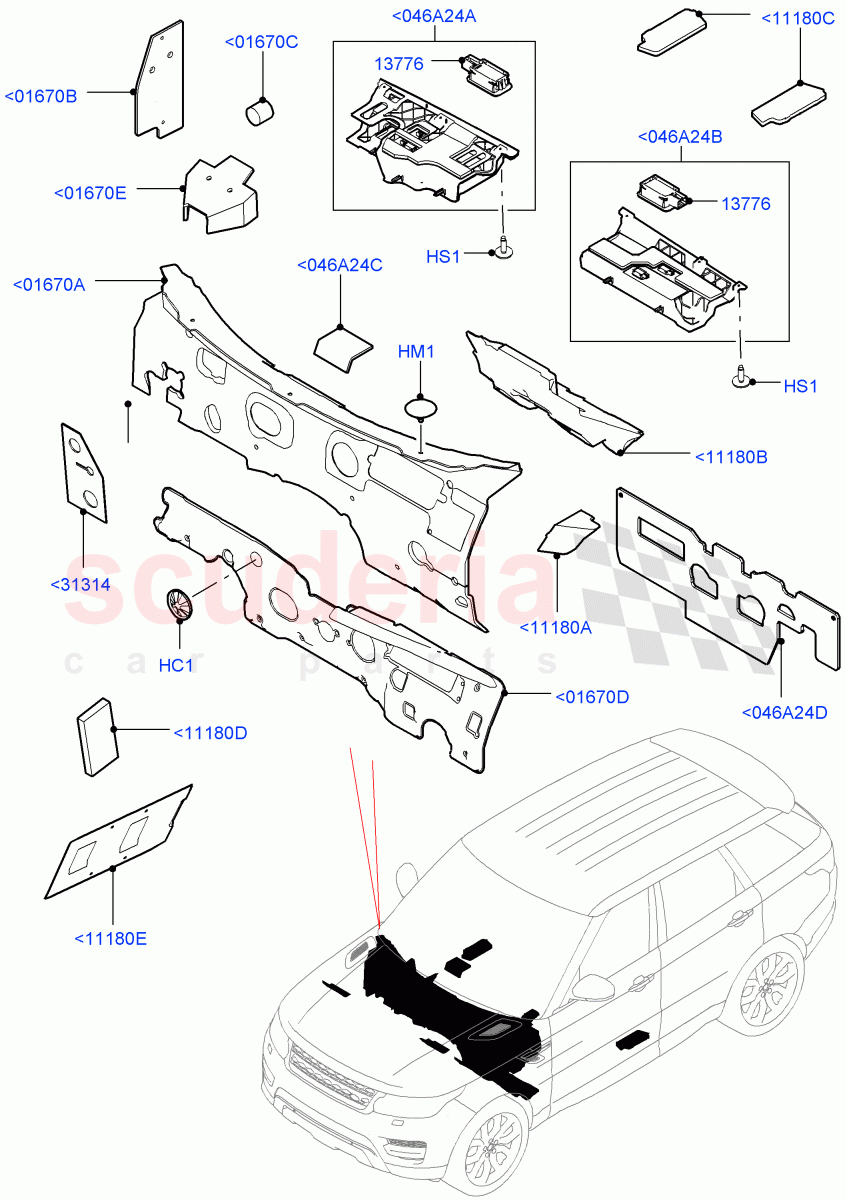 Insulators - Front (Passenger Compartment) of Land Rover Land Rover Range Rover Sport (2014+) [5.0 OHC SGDI SC V8 Petrol]