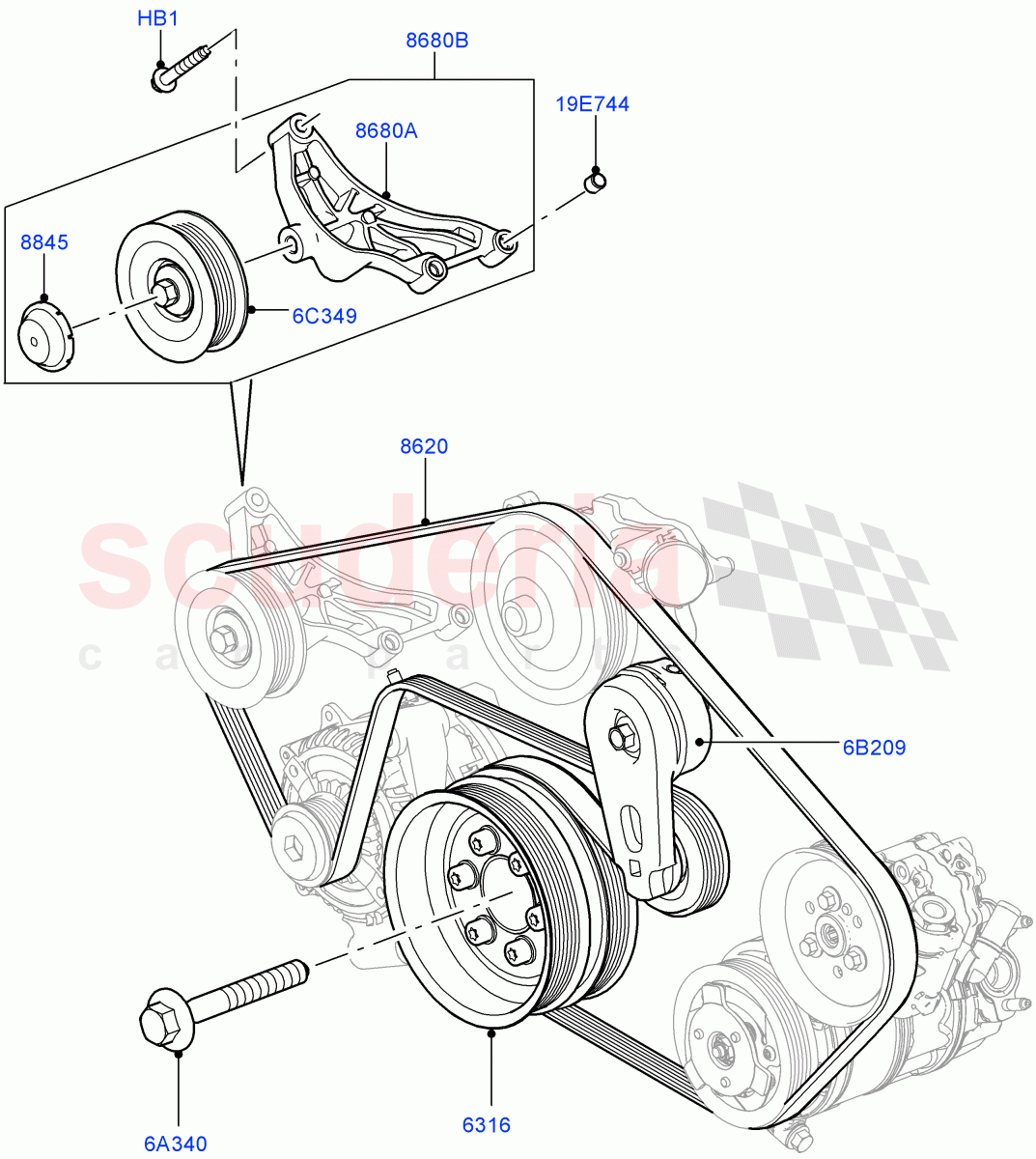 Pulleys And Drive Belts (Primary Drive) (5.0L OHC SGDI NA V8 Petrol - AJ133) ((V) FROMAA000001) of Land Rover Land Rover Discovery 4 (2010-2016) [5.0 OHC SGDI NA V8 Petrol]