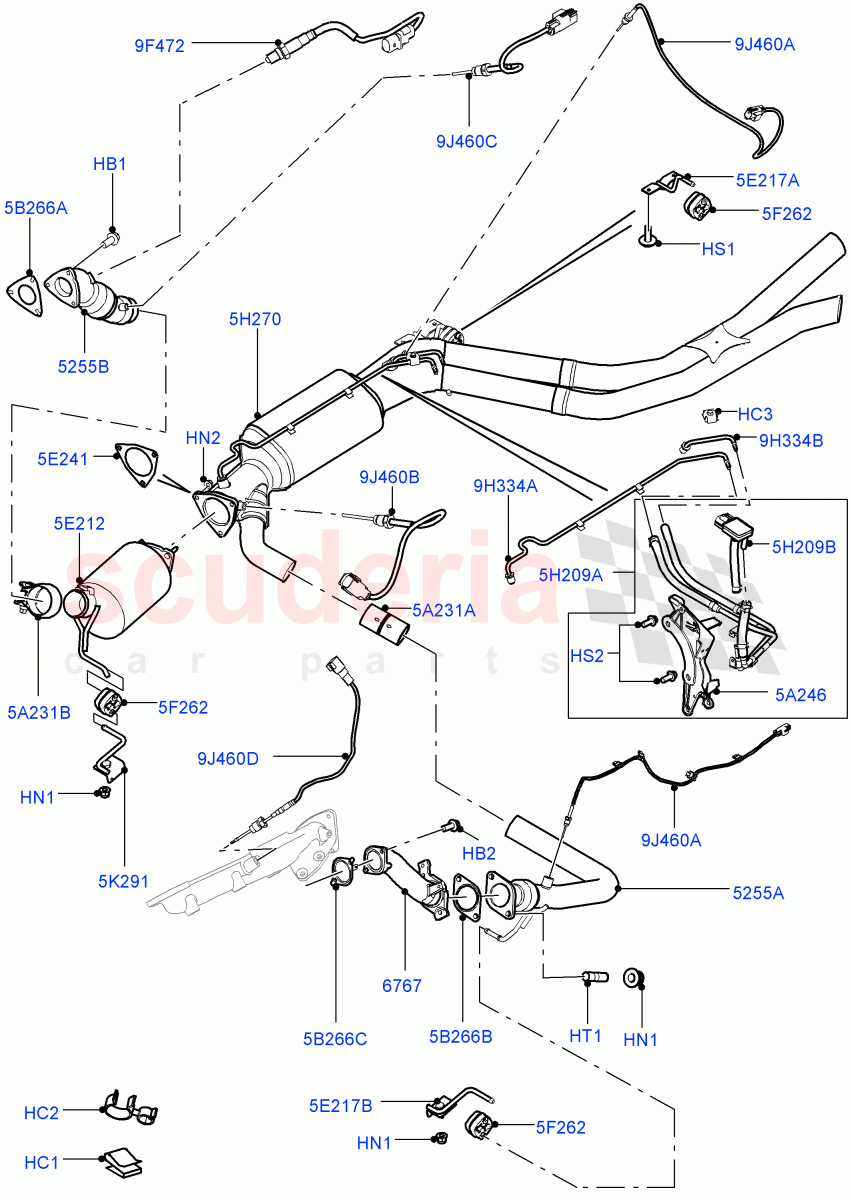 Exhaust System (Front) (4.4L DOHC DITC V8 Diesel, Stage V Plus DPF, With Diesel Particulate Filter) ((V) FROMBA000001) of Land Rover Land Rover Range Rover (2010-2012) [4.4 DOHC Diesel V8 DITC]