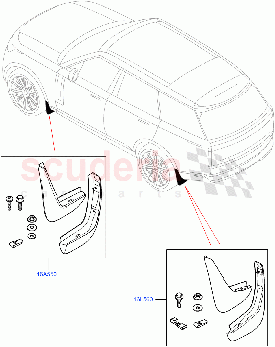 Mudflaps - Front & Rear of Land Rover Land Rover Range Rover (2022+) [4.4 V8 Turbo Petrol NC10]