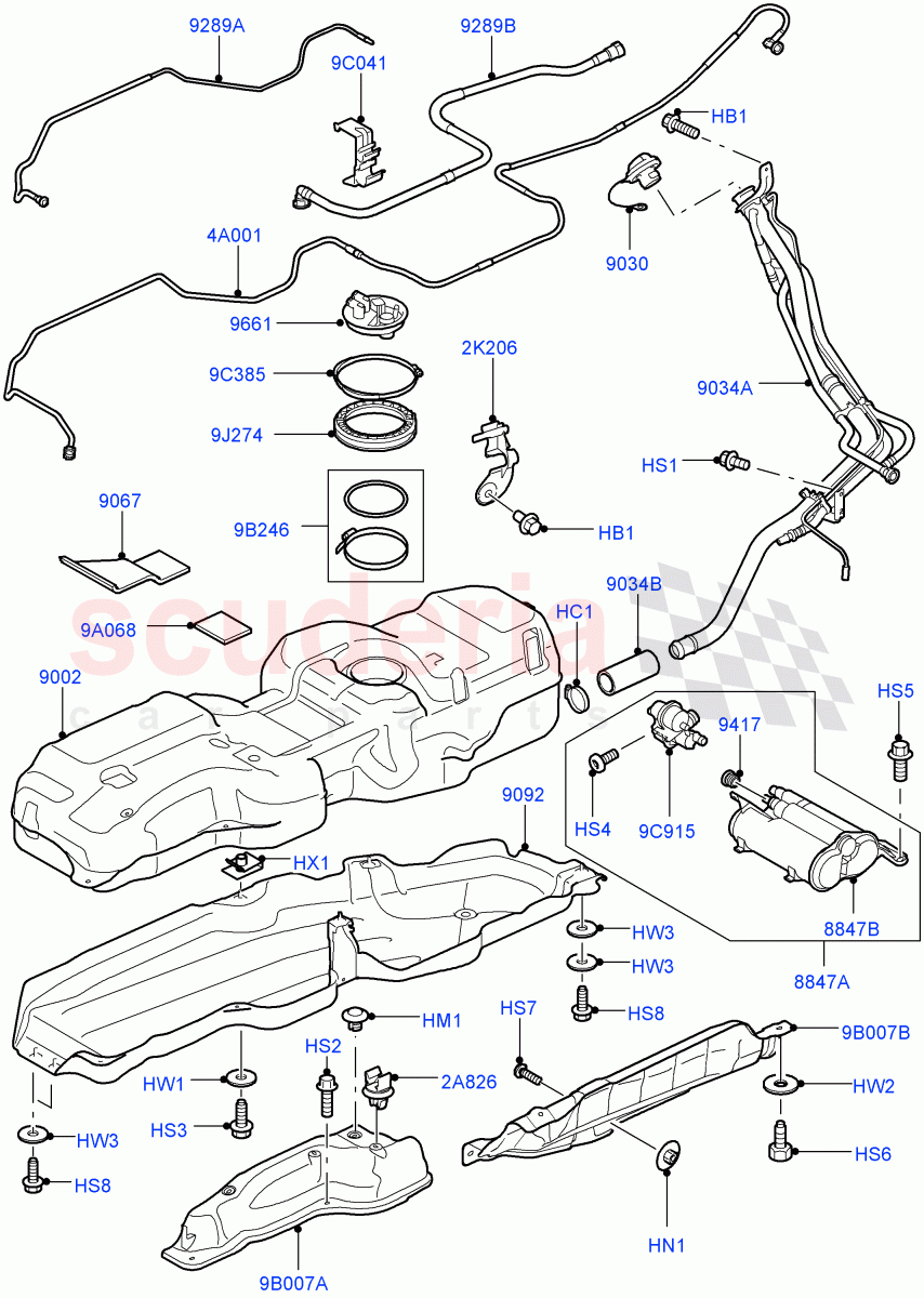Fuel Tank & Related Parts (With 3 Vent Pipes, Vehicles With Original Fuel Tank) (AJ Petrol 4.4 V8 EFI (220KW)) of Land Rover Land Rover Range Rover Sport (2005-2009) [4.4 AJ Petrol V8]