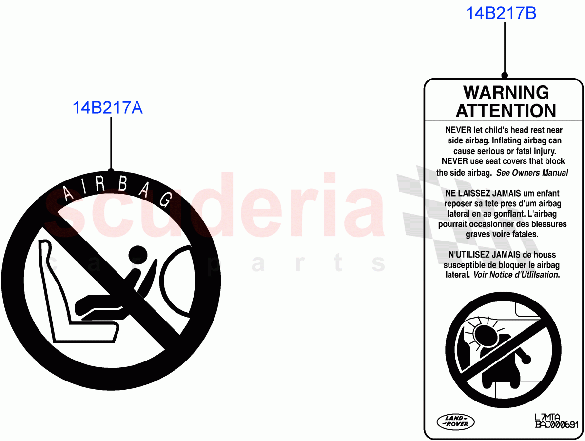 Labels (Air Bag) (Itatiaia (Brazil)) ((V) FROMGT000001) of Land Rover Land Rover Range Rover Evoque (2012-2018) [2.0 Turbo Petrol GTDI]
