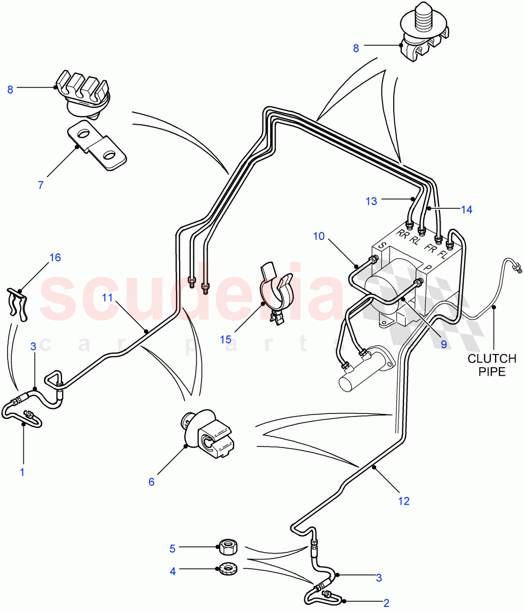 Front Brake Pipes(LHD,4 Wheel Anti-Lock Braking System)((V)FROM7A000001,(V)TOAA999999) of Land Rover Land Rover Defender (2007-2016)