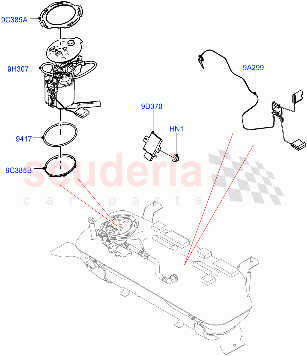 Fuel Pump And Sender Unit(1.5L AJ20P3 Petrol High PHEV,Halewood (UK))((V)FROMLH000001) of Land Rover Land Rover Range Rover Evoque (2019+) [1.5 I3 Turbo Petrol AJ20P3]