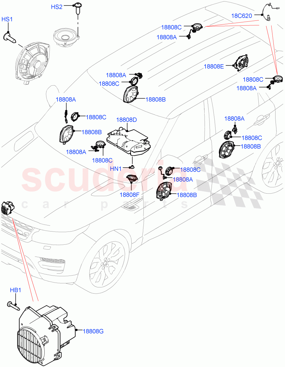 Speakers(Premium Audio 1280 W) of Land Rover Land Rover Range Rover Sport (2014+) [5.0 OHC SGDI SC V8 Petrol]