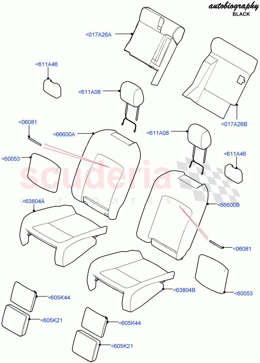 Rear Seat Covers(Autobiography Black / SV Autobiography)(With 2 Rear Small Individual Seats)((V)FROMJA000001) of Land Rover Land Rover Range Rover (2012-2021) [5.0 OHC SGDI NA V8 Petrol]