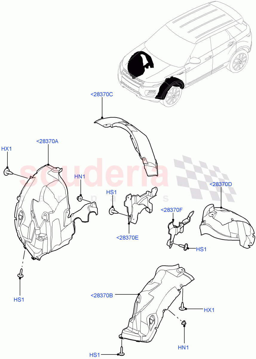 Front Panels, Aprons & Side Members(Wheelhouse)(Itatiaia (Brazil))((V)FROMGT000001) of Land Rover Land Rover Range Rover Evoque (2012-2018) [2.0 Turbo Diesel]