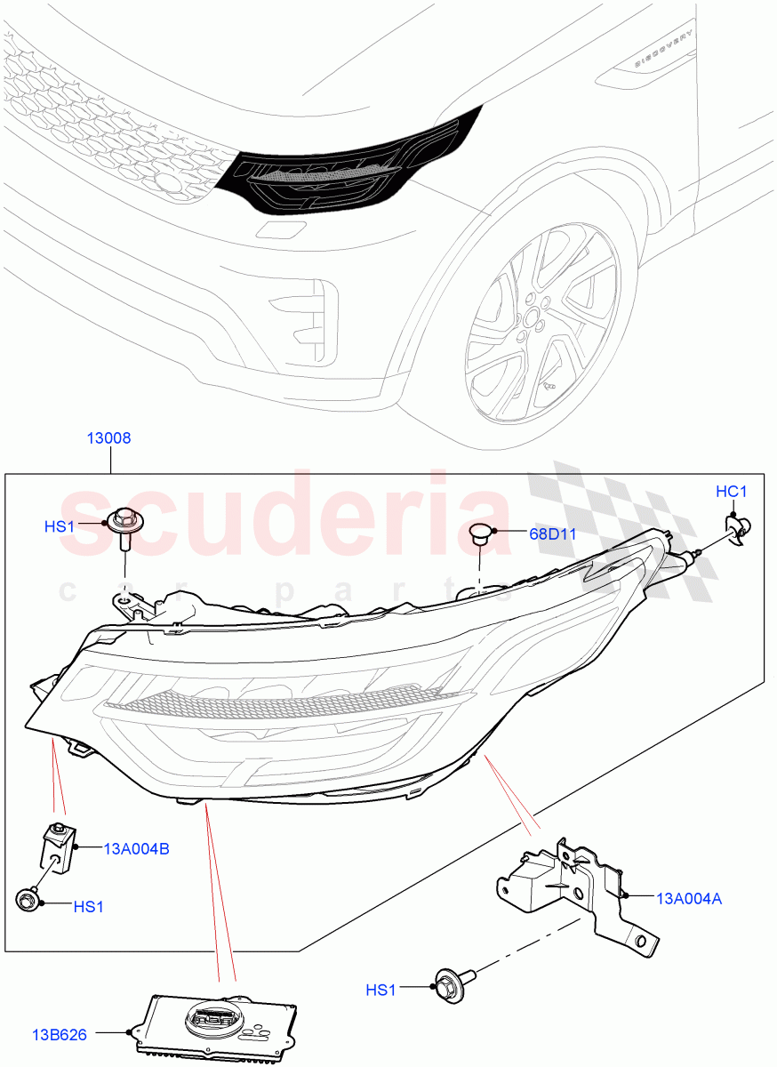 Headlamps And Front Flasher Lamps (Solihull Plant Build) (LED Headlamps, Adaptive Led Headlamps) ((V) FROMHA000001) of Land Rover Land Rover Discovery 5 (2017+) [3.0 Diesel 24V DOHC TC]