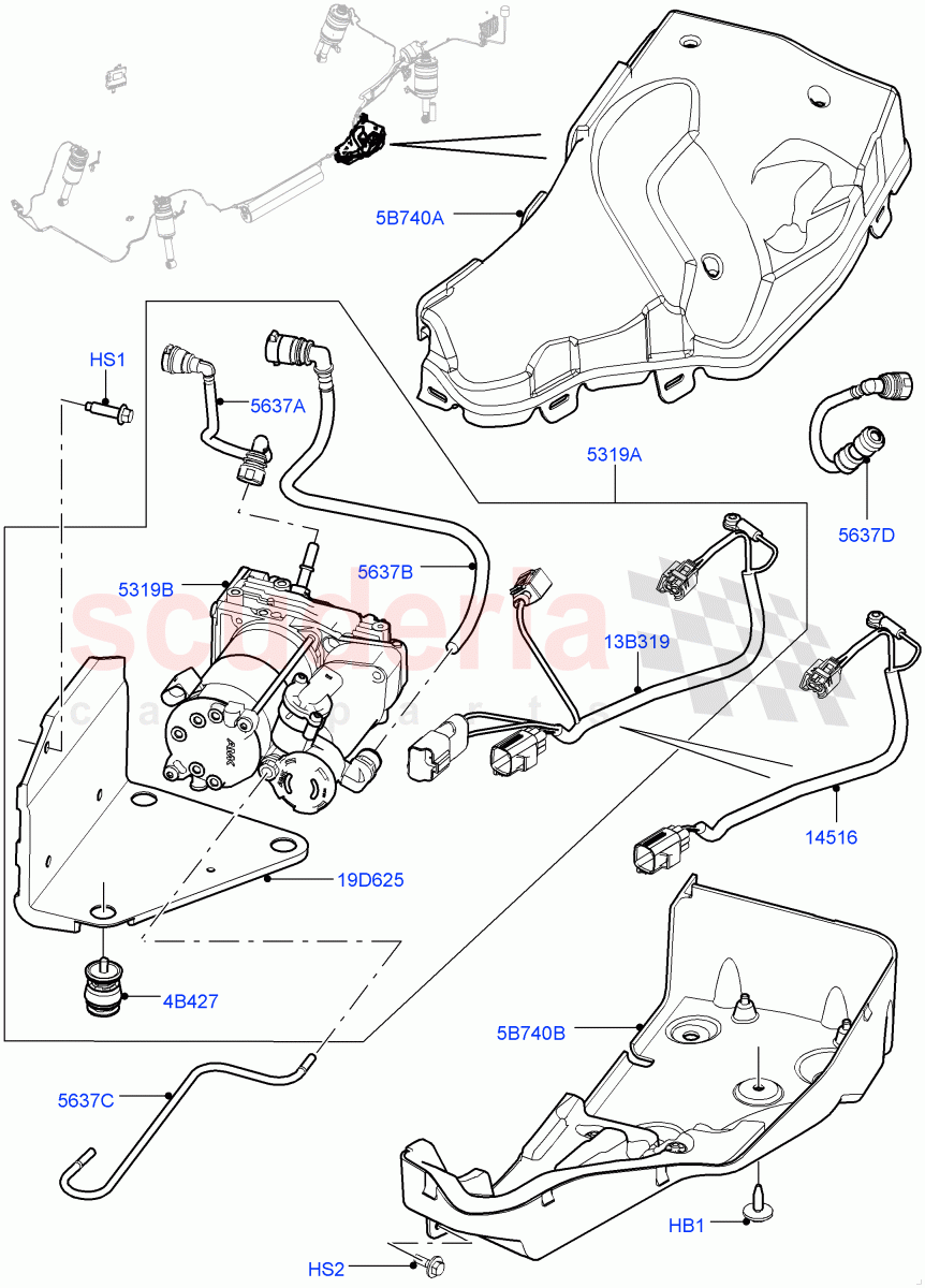 Air Suspension Compressor And Lines('AMK' Compressor, Compressor Assy)(With Four Corner Air Suspension)((V)FROMBA589828,(V)TOCA603539) of Land Rover Land Rover Discovery 4 (2010-2016) [5.0 OHC SGDI NA V8 Petrol]