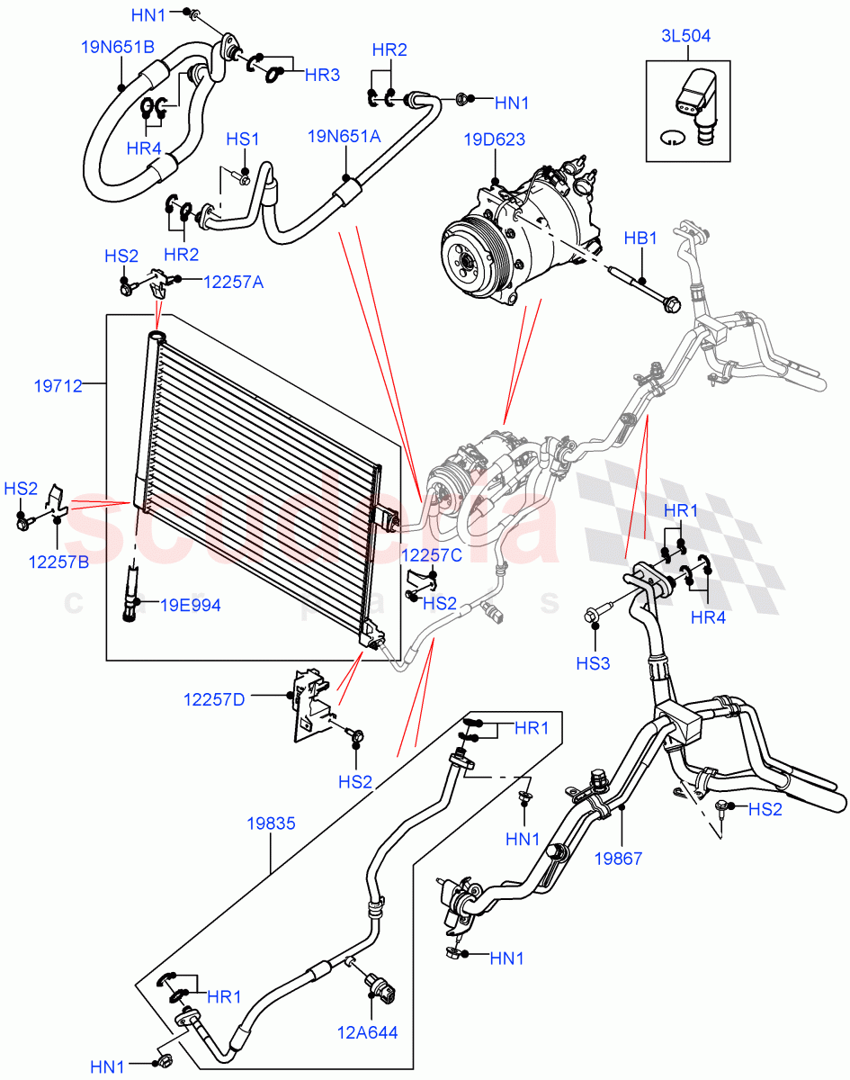 Air Conditioning Condensr/Compressr (Front) (3.0L DOHC GDI SC V6 PETROL, 5.0L P AJ133 DOHC CDA S/C Enhanced) of Land Rover Land Rover Range Rover Velar (2017+) [3.0 DOHC GDI SC V6 Petrol]