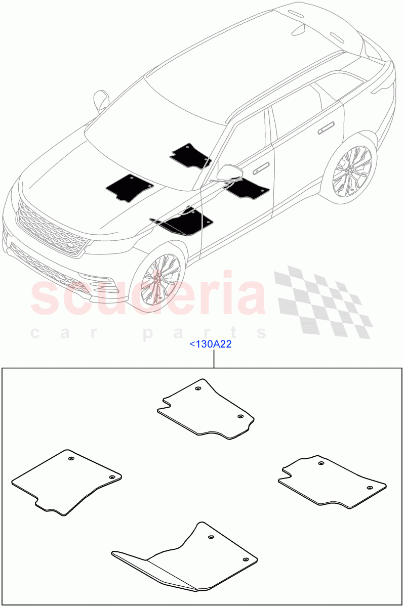 Floor Trim(Floor Mats)(Front Floor Carpet Mats,Front Floor Mats - Premium,Floor Mats - SVO Super Premium) of Land Rover Land Rover Range Rover Velar (2017+) [3.0 Diesel 24V DOHC TC]
