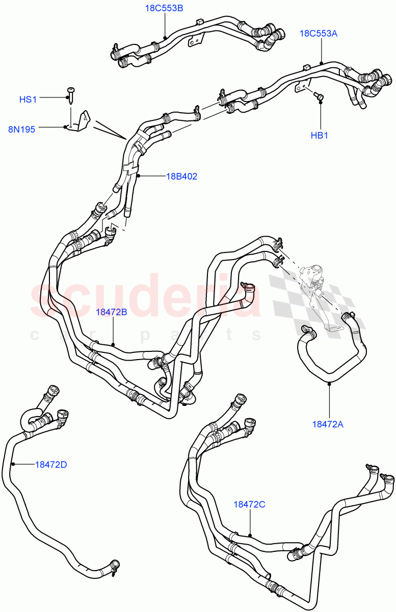 Heater Hoses (Front) (3.0 V6 Diesel) ((V) FROMAA000001) of Land Rover Land Rover Discovery 4 (2010-2016) [3.0 Diesel 24V DOHC TC]