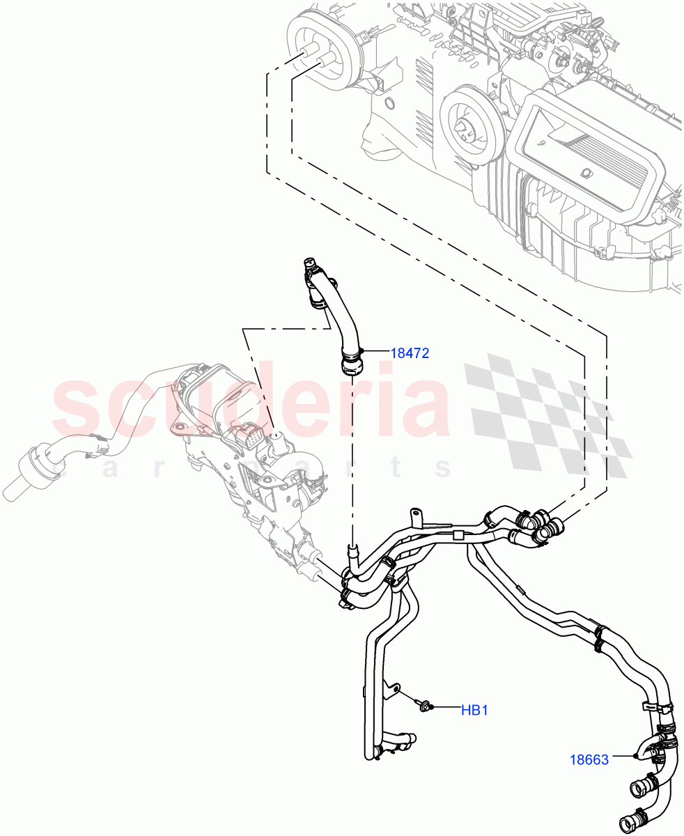 Heater Hoses(Solihull Plant Build)(2.0L I4 DSL MID DOHC AJ200,With Fuel Fired Heater,With Air Conditioning - Front/Rear,Park Heating With Remote Control,2.0L I4 DSL HIGH DOHC AJ200)((V)FROMJA000001,(V)TOJA999999) of Land Rover Land Rover Discovery 5 (2017+) [3.0 Diesel 24V DOHC TC]