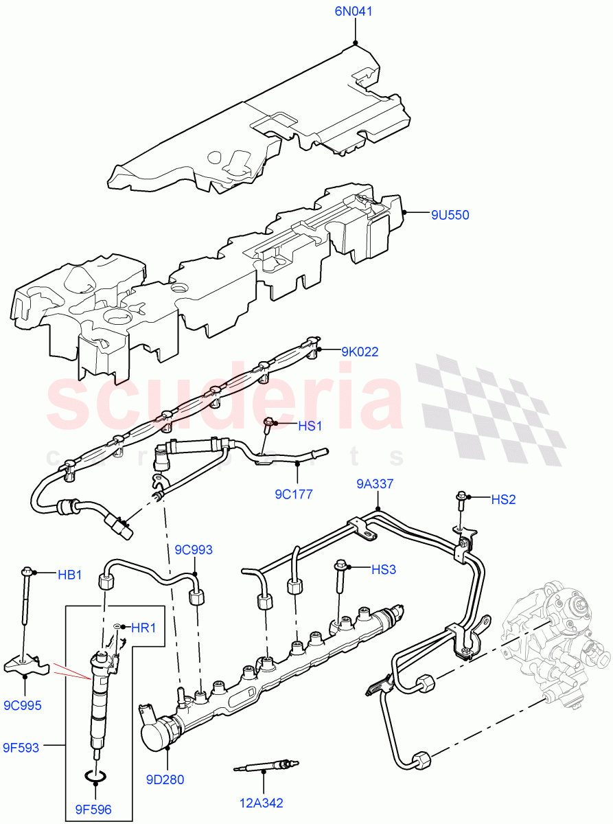Fuel Injectors And Pipes (3.0L AJ20D6 Diesel High) of Land Rover Land Rover Range Rover (2022+) [3.0 I6 Turbo Diesel AJ20D6]