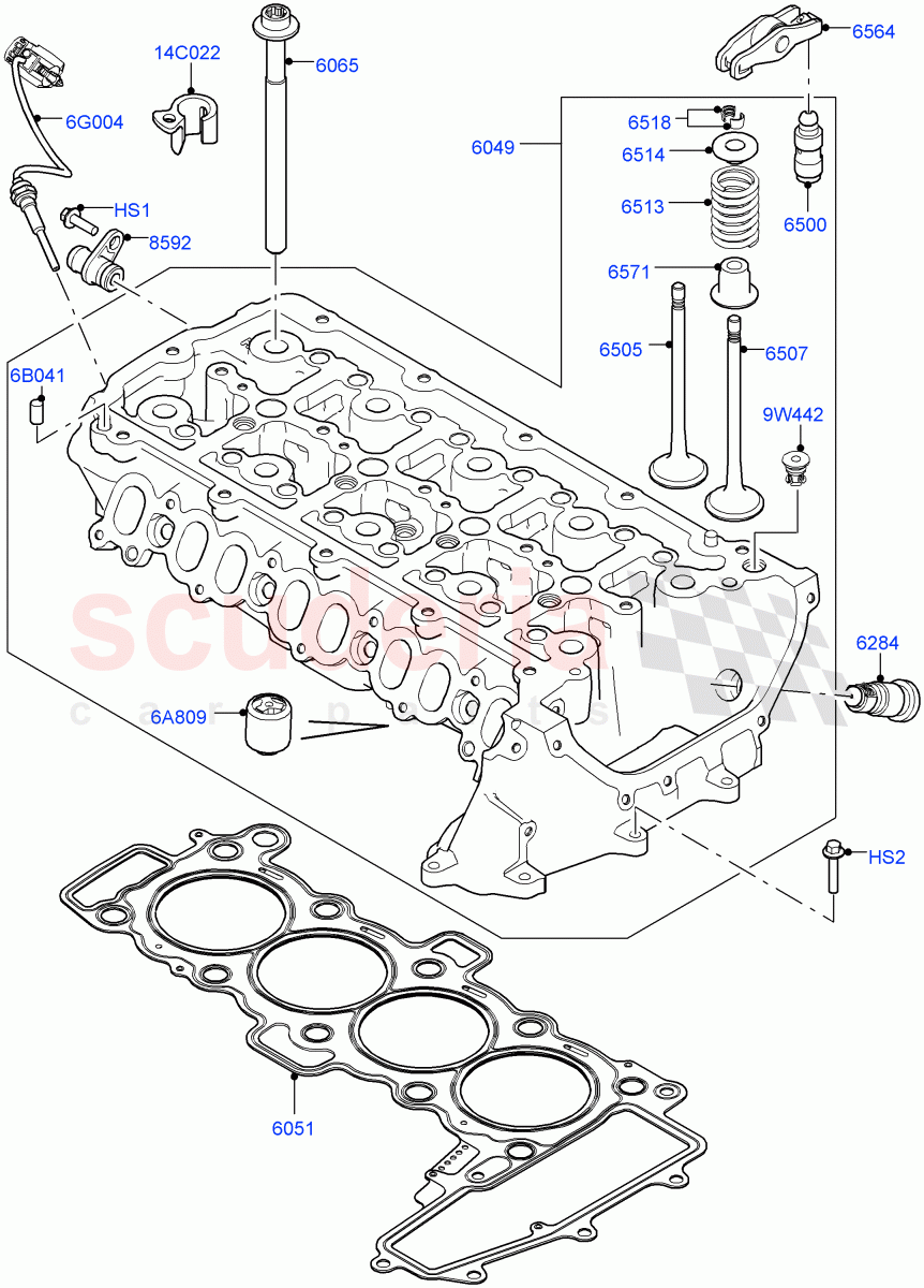 Cylinder Head (2.0L I4 DSL MID DOHC AJ200, Halewood (UK), 2.0L I4 DSL HIGH DOHC AJ200) of Land Rover Land Rover Range Rover Evoque (2012-2018) [2.0 Turbo Diesel]