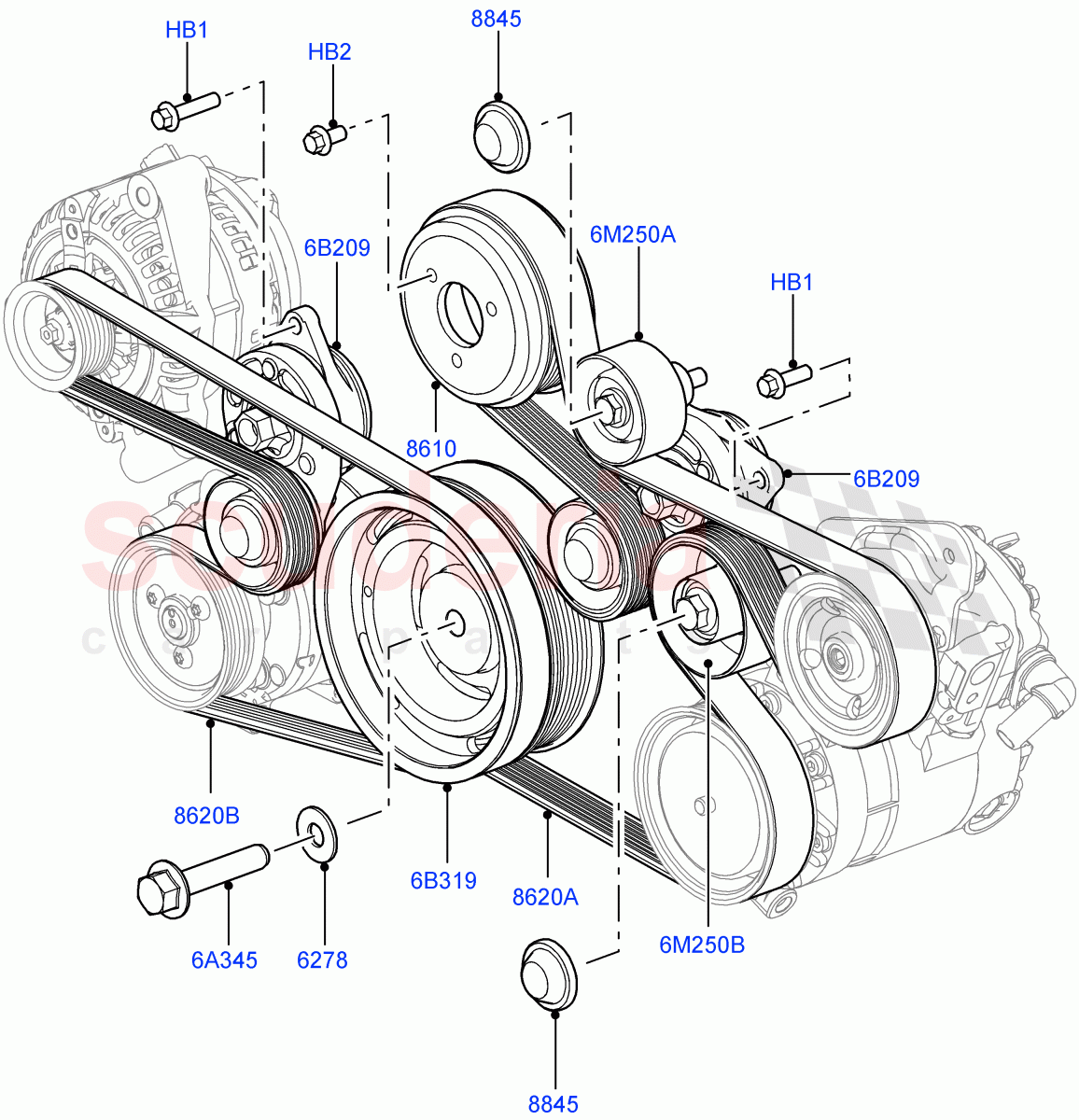 Pulleys And Drive Belts (3.6L V8 32V DOHC EFi Diesel Lion) ((V) FROMAA000001) of Land Rover Land Rover Range Rover Sport (2010-2013) [3.6 V8 32V DOHC EFI Diesel]