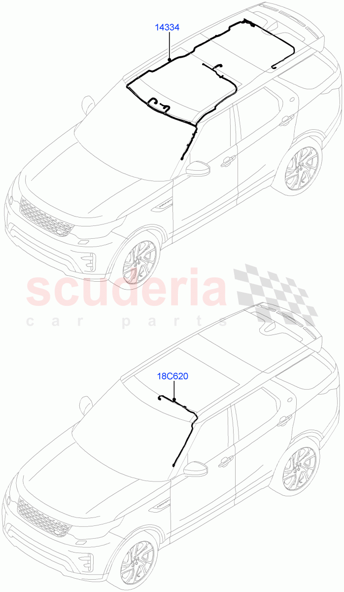 Electrical Wiring - Body And Rear (Solihull Plant Build, Roof) ((V) FROMHA000001) of Land Rover Land Rover Discovery 5 (2017+) [3.0 I6 Turbo Petrol AJ20P6]