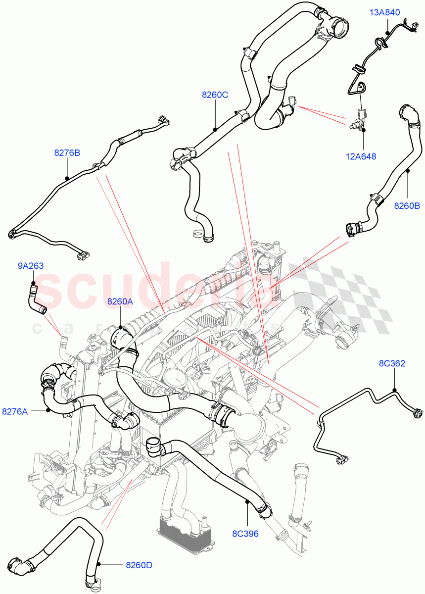 Cooling System Pipes And Hoses(2.0L I4 DSL HIGH DOHC AJ200,Less Engine Cooling System,2.0L I4 DSL MID DOHC AJ200) of Land Rover Land Rover Range Rover Velar (2017+) [2.0 Turbo Diesel]