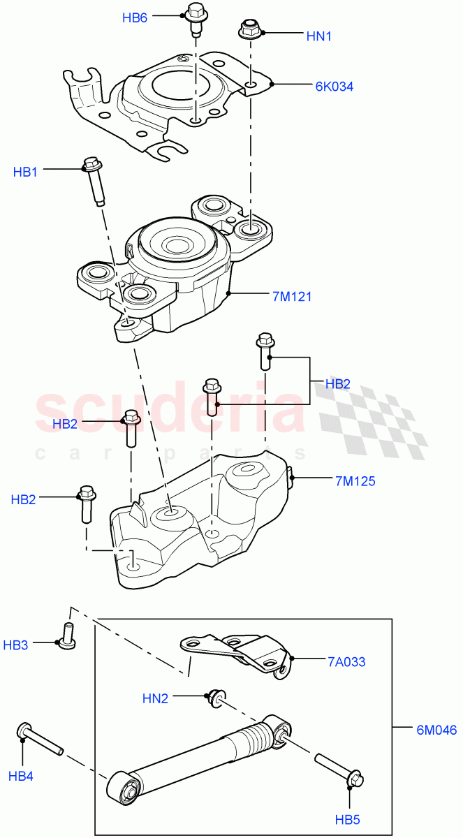 Transmission Mounting (2.0L 16V TIVCT T/C 240PS Petrol, 9 Speed Auto AWD, Halewood (UK), 2.0L 16V TIVCT T/C Gen2 Petrol) ((V) FROMEH000001) of Land Rover Land Rover Range Rover Evoque (2012-2018) [2.0 Turbo Petrol GTDI]