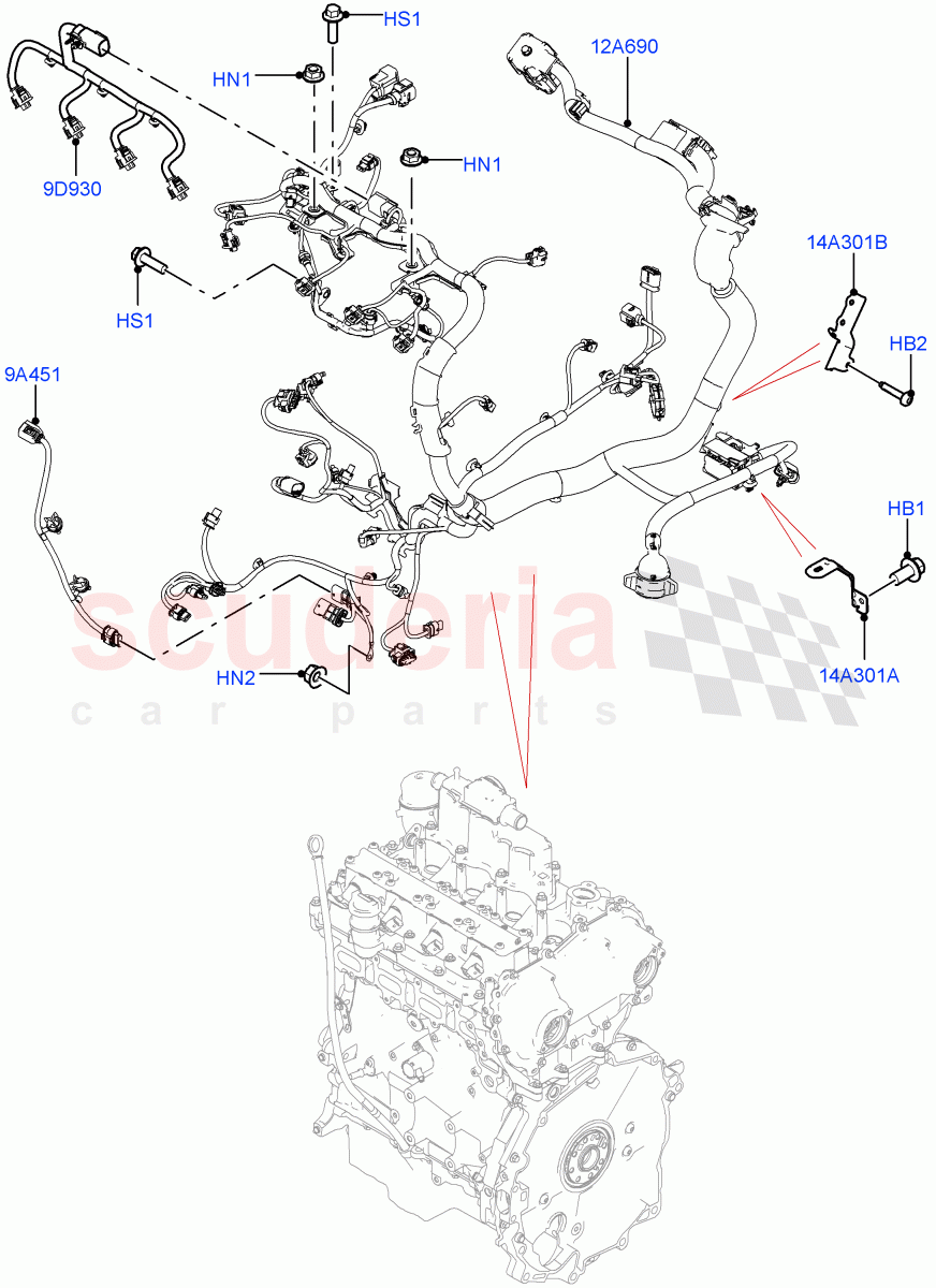 Engine Harness (2.0L AJ20P4 Petrol High PTA, Changsu (China), 2.0L AJ20P4 Petrol Mid PTA) of Land Rover Land Rover Range Rover Evoque (2019+) [2.0 Turbo Petrol AJ200P]