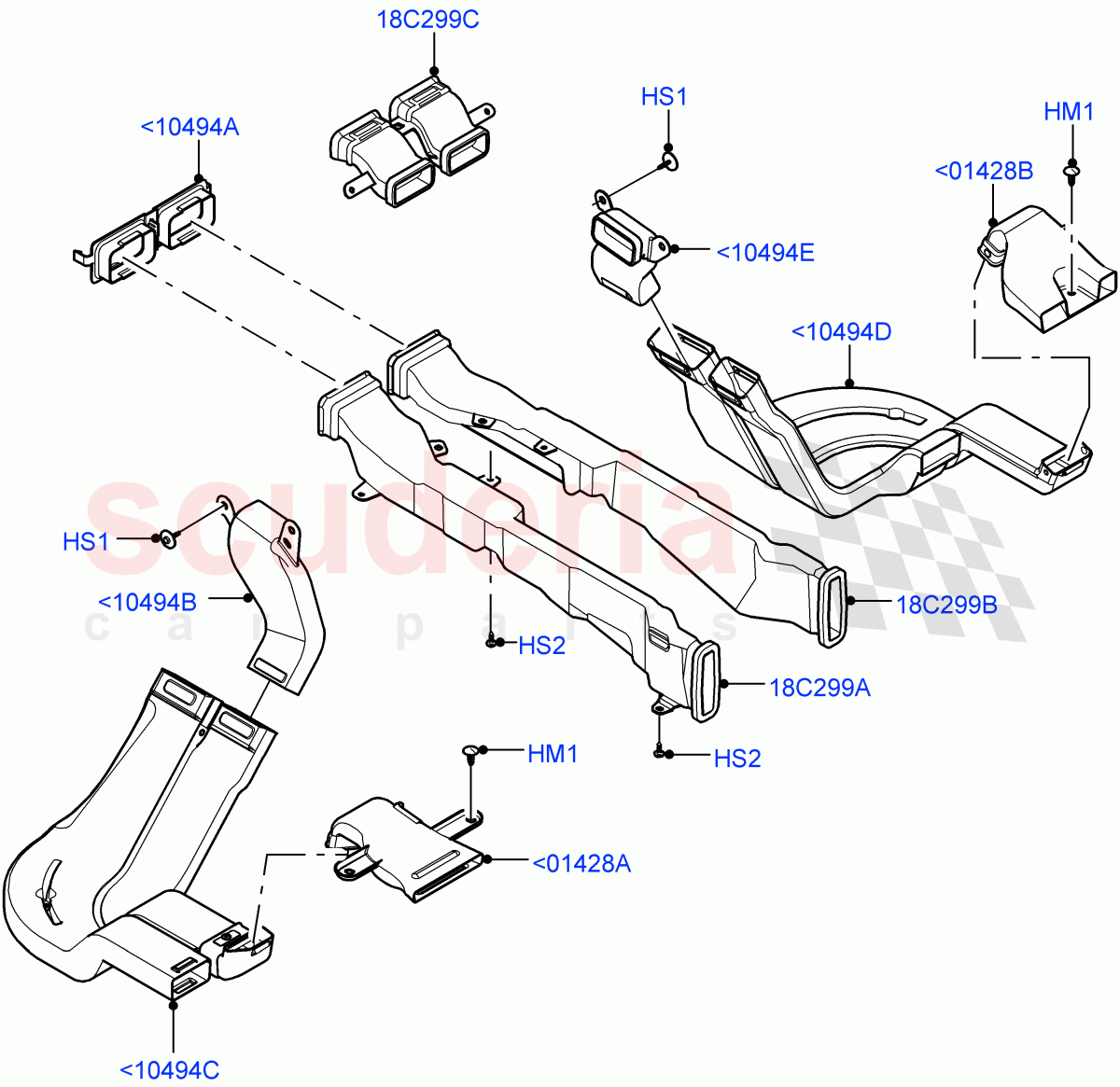 Air Vents, Louvres And Ducts (Floor, Nitra Plant Build, Internal Components) ((V) FROMM2000001) of Land Rover Land Rover Discovery 5 (2017+) [3.0 I6 Turbo Diesel AJ20D6]
