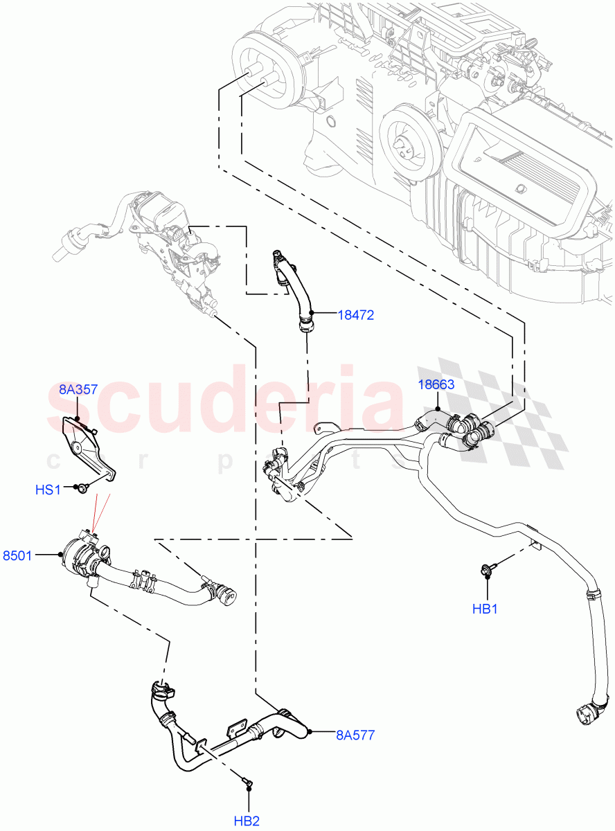 Heater Hoses(3.0L AJ20D6 Diesel High,Fuel Fired Heater With Park Heat,With Air Conditioning - Front/Rear,With Front Comfort Air Con (IHKA),Fuel Heater W/Pk Heat With Remote,3 Zone Air Conditioning + Chiller)((V)FROMM2000001) of Land Rover Land Rover Defender (2020+) [5.0 OHC SGDI SC V8 Petrol]