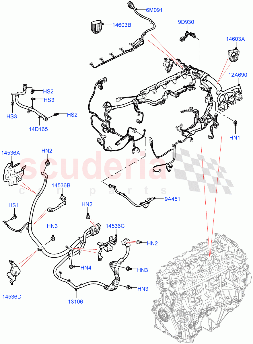 Engine Harness (3.0L AJ20D6 Diesel High, Electric Engine Battery-MHEV) of Land Rover Land Rover Range Rover (2022+) [3.0 I6 Turbo Petrol AJ20P6]