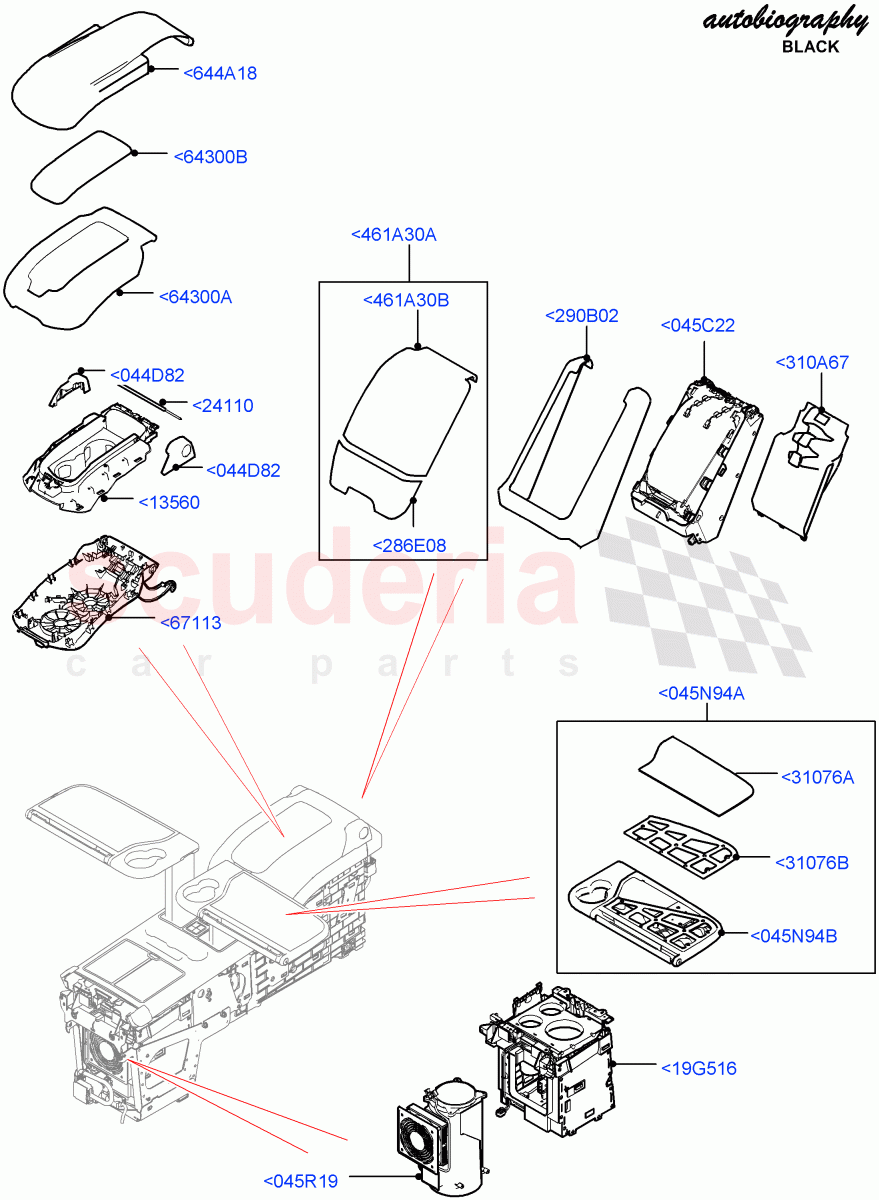 Console - Floor(Rear, Autobiography Black / SV Autobiography, For Stowage Boxes And Lids)(With 40/40 Split Individual Rr Seat)((V)FROMEA000001,(V)TOHA999999) of Land Rover Land Rover Range Rover (2012-2021) [2.0 Turbo Petrol AJ200P]