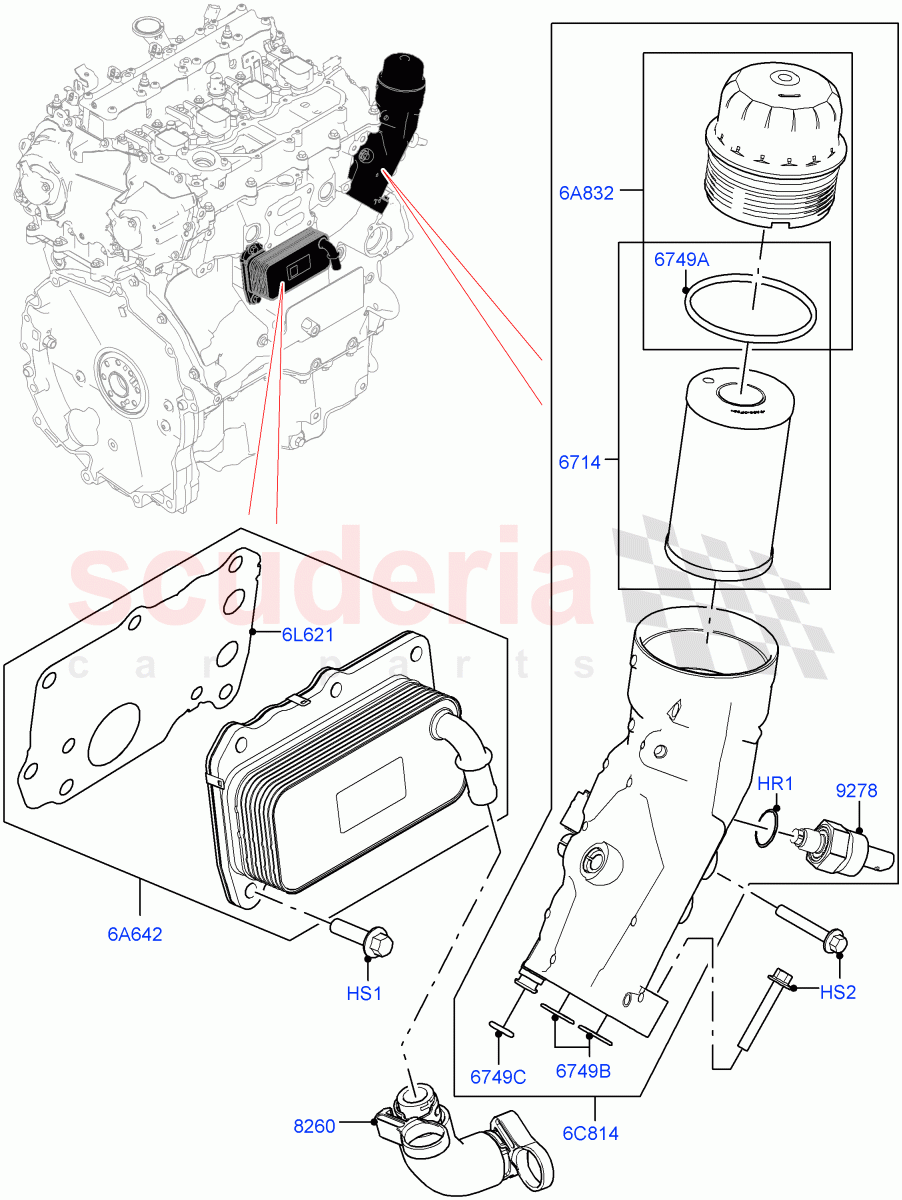 Oil Cooler And Filter (2.0L I4 High DOHC AJ200 Petrol, 2.0L I4 Mid DOHC AJ200 Petrol, 2.0L I4 Mid AJ200 Petrol E100) ((V) FROMJH000001) of Land Rover Land Rover Discovery Sport (2015+) [2.0 Turbo Petrol AJ200P]