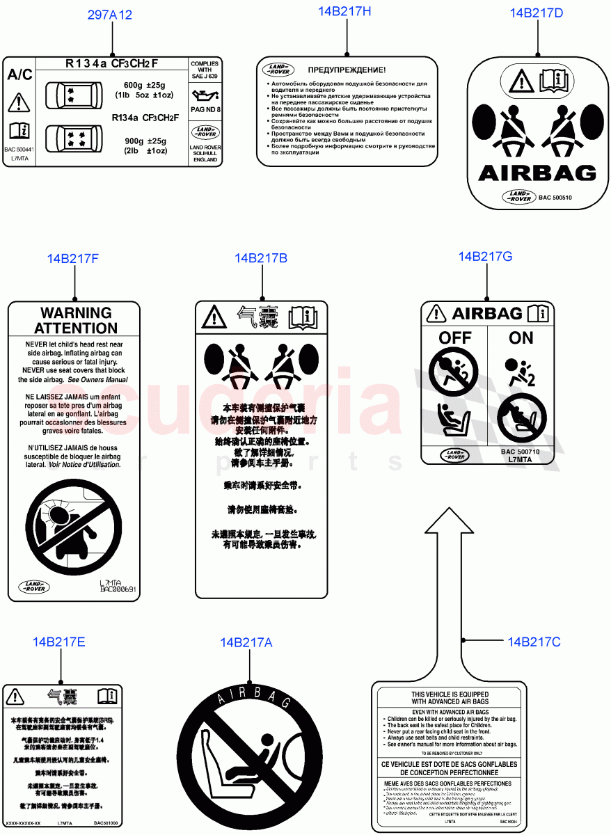 Labels (For Air Bag / Air Conditioning) ((V) FROMAA000001) of Land Rover Land Rover Range Rover (2010-2012) [4.4 DOHC Diesel V8 DITC]